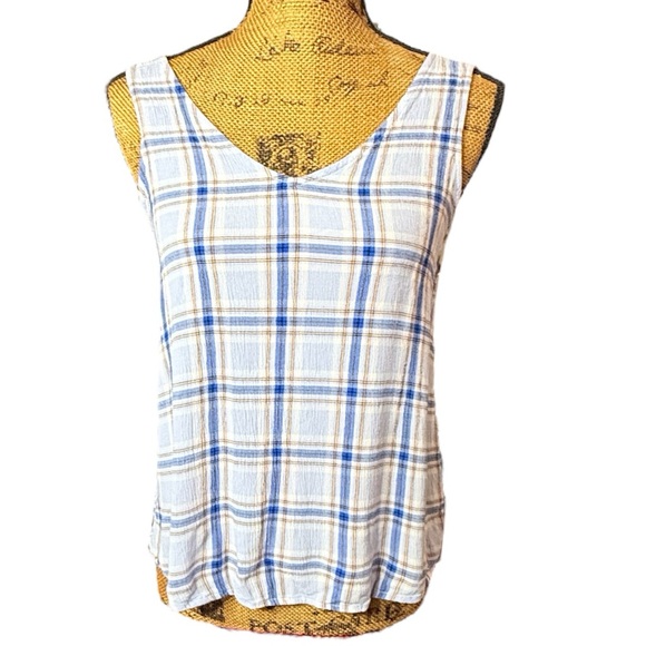 a.n.a blue & white checkered tank top. Pre-owned. Women’s S | - Picture 1 of 5